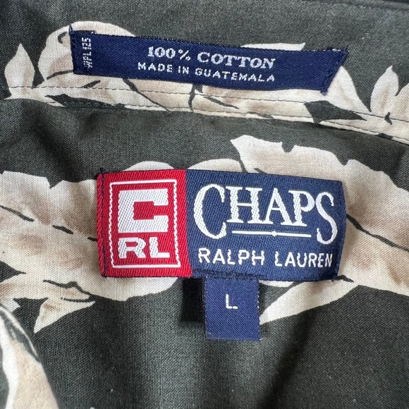 Chaps Ralph Lauren Button Down Shirt Men's L Green Cream Leaf Safari NWT - Picture 5 of 10
